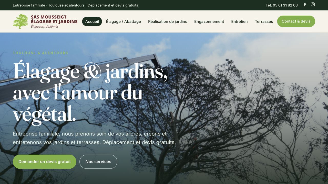 Capture du site de Mousseigt Élagage et Jardins
