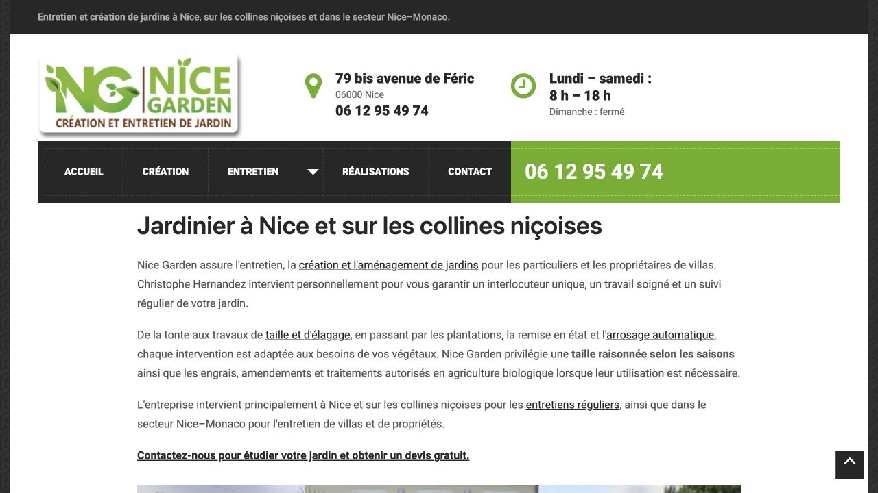 Capture du site de Nice Garden